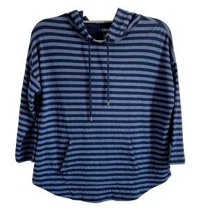 Chaps Shirt Womens Medium Blue Stripe‎ Kangaroo Pocket Hoodie Sweater Goprcore